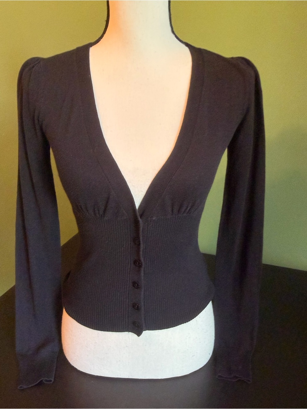 LUX Deep V-Neck Ribbed Waist Cardigan - Black